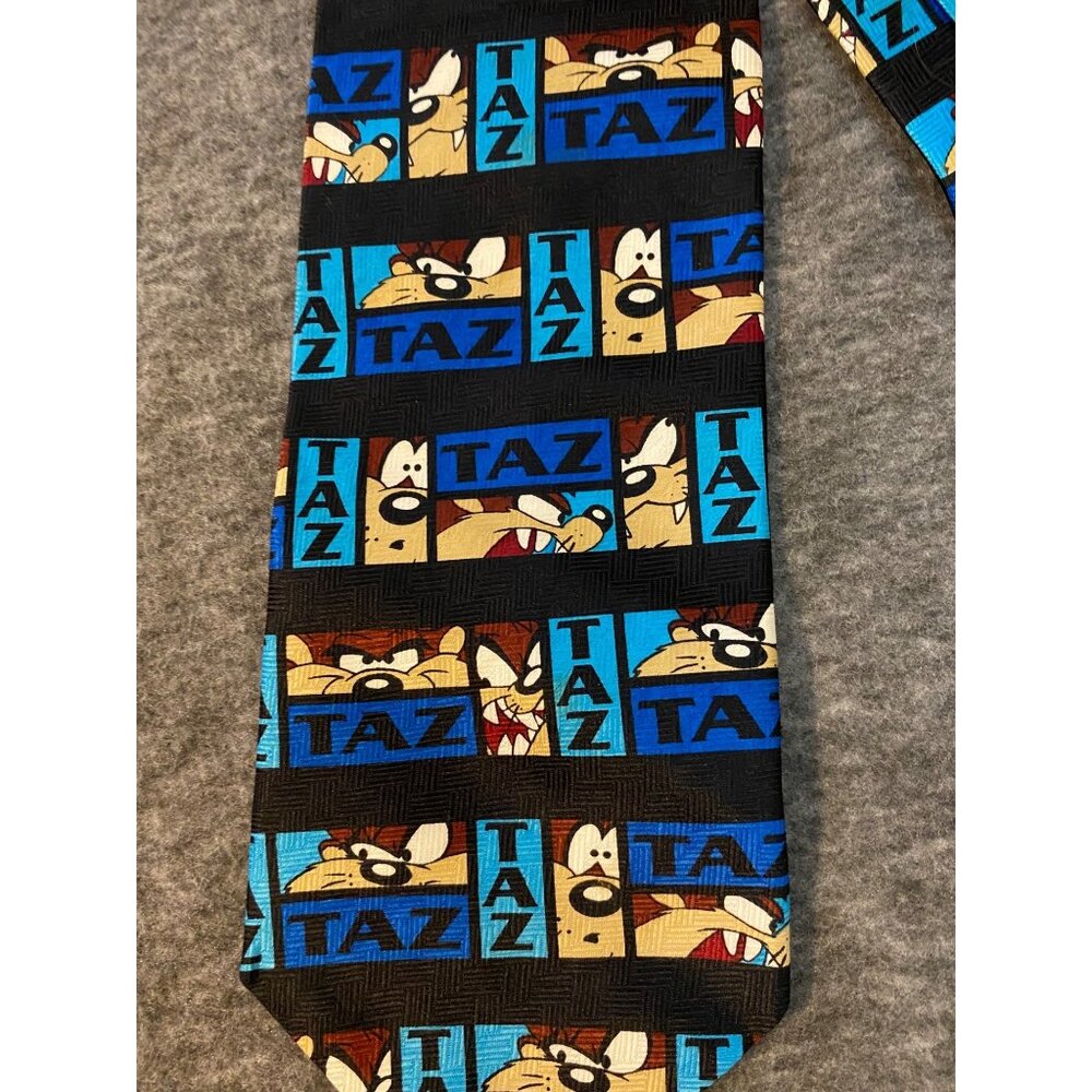 Vintage Looney Tunes Taz‎ Neck Tie 1998 Black & Blue Classic 56" Tasmanian Devil